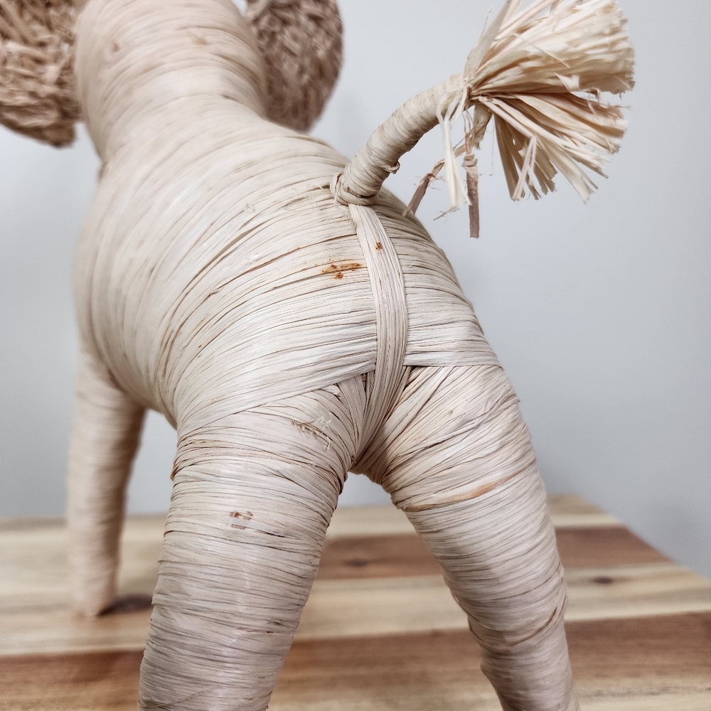 Wrapped Woven Rattan Elephant Trunk up Decor Art Piece Adorable Animal Lover